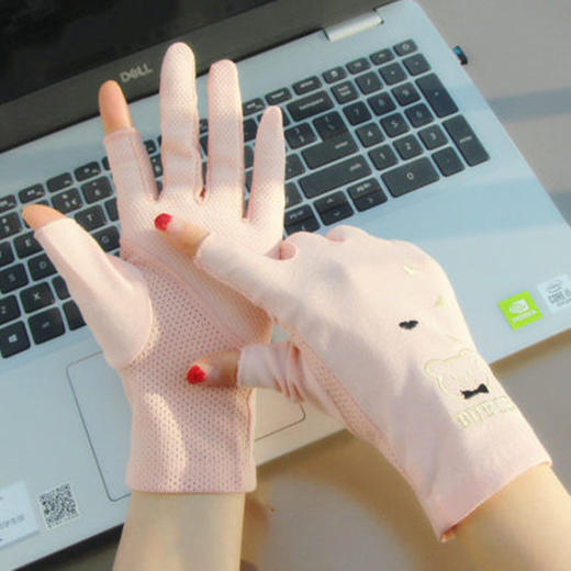 新款防晒半指手套女露两指夏天骑行钓鱼防滑露手指护手女款棉可爱 商品图2