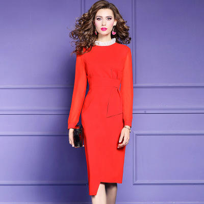 FMY-29309春季气质女神范立领修身中长一步裙 商品图0