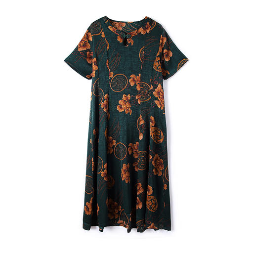 DW-G1QJN91D427春夏新款花卉印花气质优雅圆领短袖长款连衣裙 商品图0