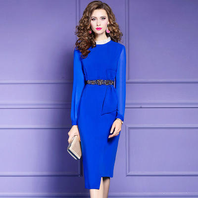 FMY-29309春季气质女神范立领修身中长一步裙 商品图2