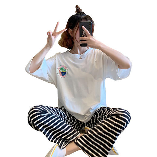 YYR-501夏纯棉宽松短袖长裤套装睡衣 商品图4