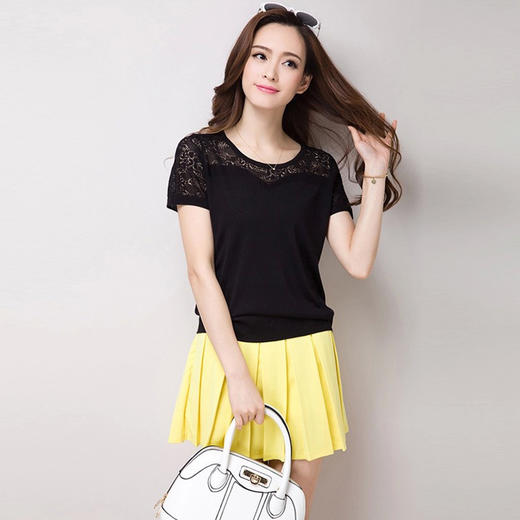 DLM-XLM18325tx新款夏装宽松大码镂空针织衫短袖上衣 商品图1