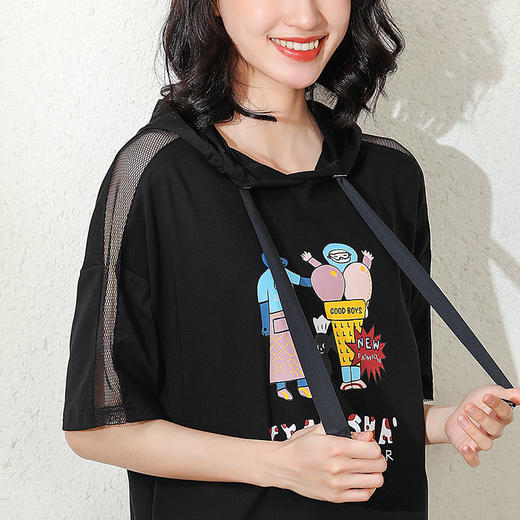 XMH-Z0X0008CR自由呼吸夏装新款中长款连帽长T连衣裙 商品图1