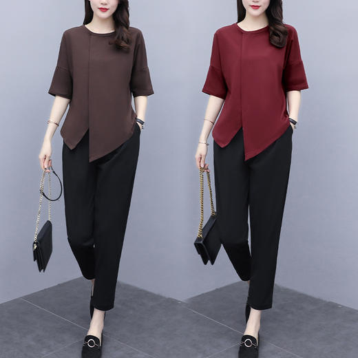 AHM-xrwy5205夏季新款洋气减龄大码时髦休闲简约显瘦套装 商品图0