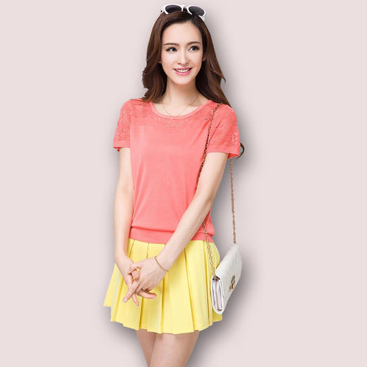 DLM-XLM18325tx新款夏装宽松大码镂空针织衫短袖上衣 商品图2