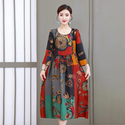 AHM 1256 2020春夏季新款实拍连衣裙印花度假风优雅气质中长裙 商品图2