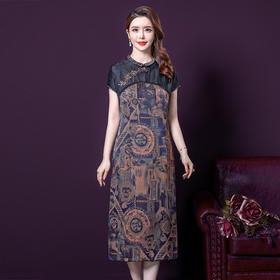 YMR 8317 连衣裙2020夏新款贵夫人复古印花修身裙子