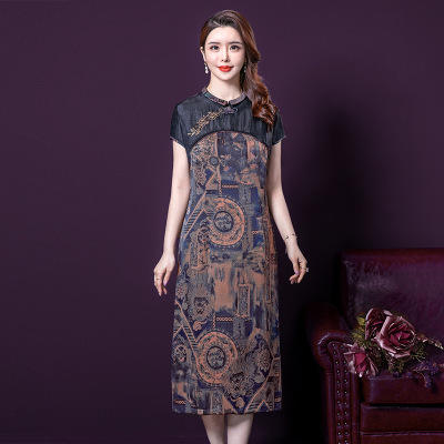 YMR 8317 连衣裙2020夏新款贵夫人复古印花修身裙子 商品图0