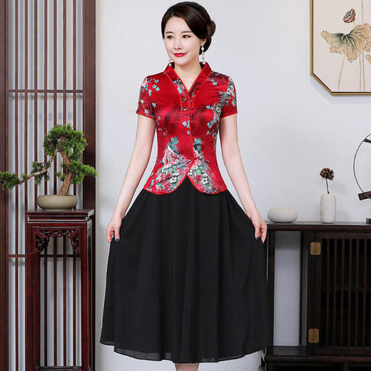 LYE2091新款复古印花短袖上衣半身裙两件套 商品图3