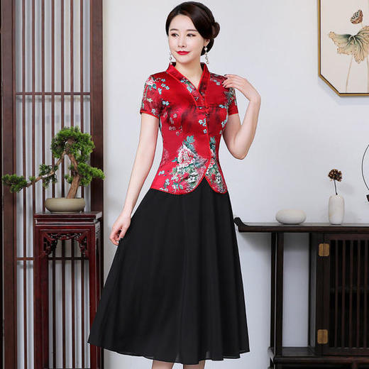 LYE2091新款复古印花短袖上衣半身裙两件套 商品图1