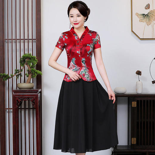 LYE2091新款复古印花短袖上衣半身裙两件套 商品图2