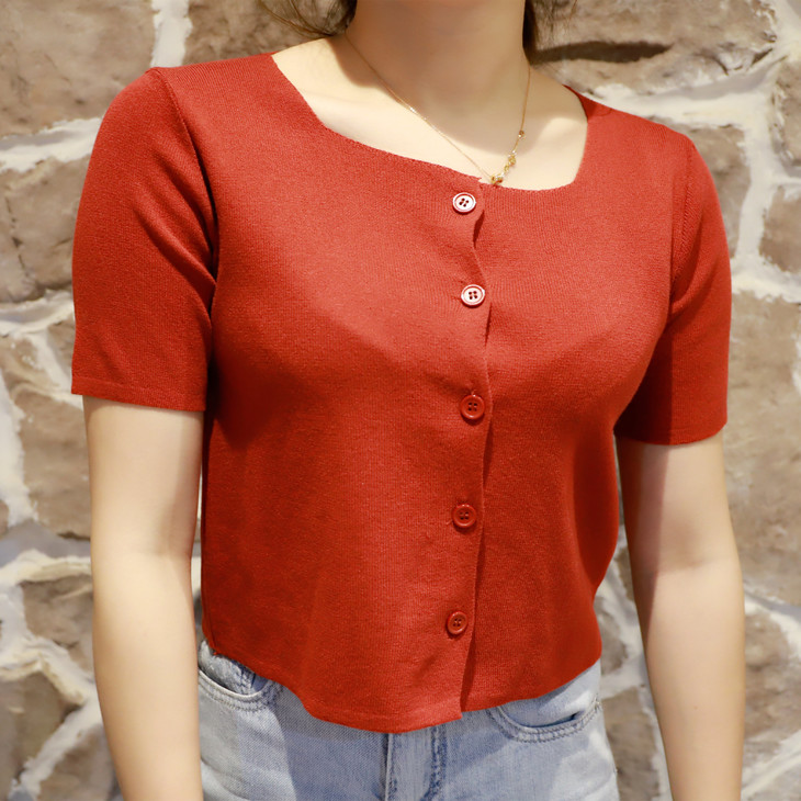 mag west唛希 2020年夏季新款流行ins潮宽松高腰短款针织上衣锁骨方领