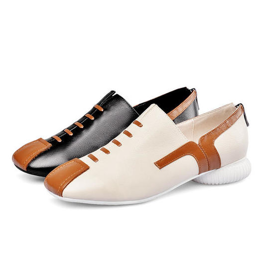 RB107-1新品高档真皮大码拼色低粗跟方头深口单鞋 商品图4