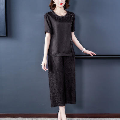 AHM 5867 2020套装女提花两件套时尚气质刺绣大码上衣搭阔腿裤 商品图1