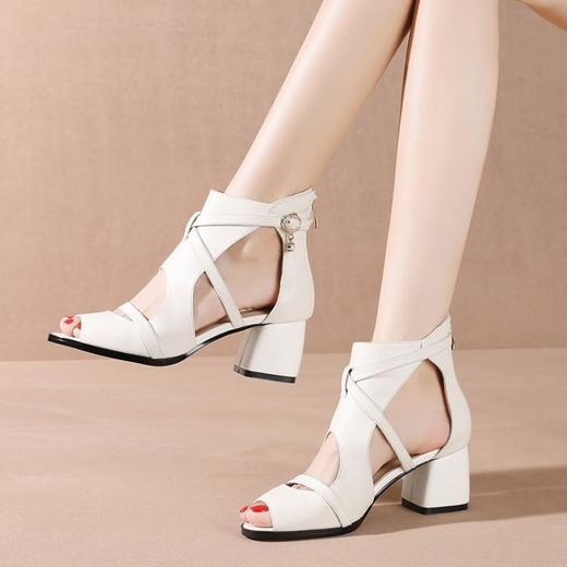 OLD N397-F3067新款百搭镂空真皮鱼嘴凉靴 商品图3