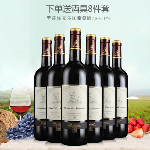 法国原瓶进口 罗莎庄园ROOSAR干红葡萄酒 750ml*6瓶 整箱 送酒具8件套 商品图2