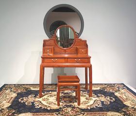 红桥红  家具严选  缅甸花梨(大果紫檀）  【95 马蹄腿 圆镜梳妆台 两件套】