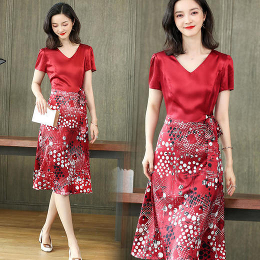 ASE-6683复古时尚印花真丝连衣裙 商品图0