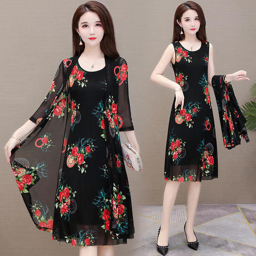 YWE-YWA03印花时尚气质优雅两件套连衣裙 商品图0