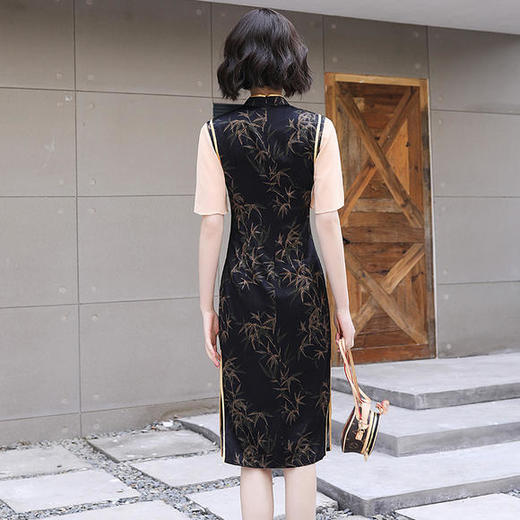 HX-Q143国风复古修身荷叶袖连衣裙 商品图2