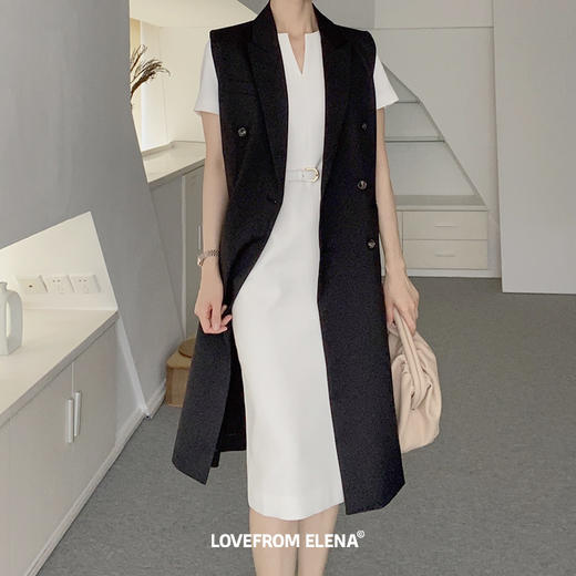 白色V领短袖腰带连衣裙 商品图7