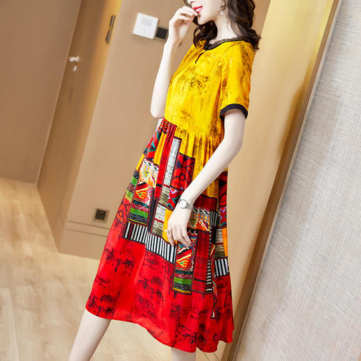 SMJR8203157真丝中长款短袖印花裙子 商品图2
