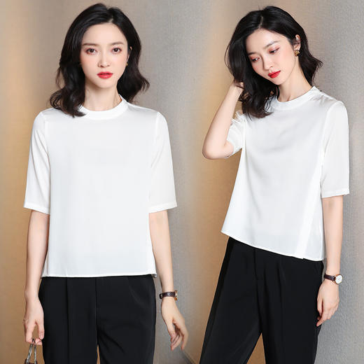 时尚纯色气质，真丝短袖衬衫ASE-3356 商品图1