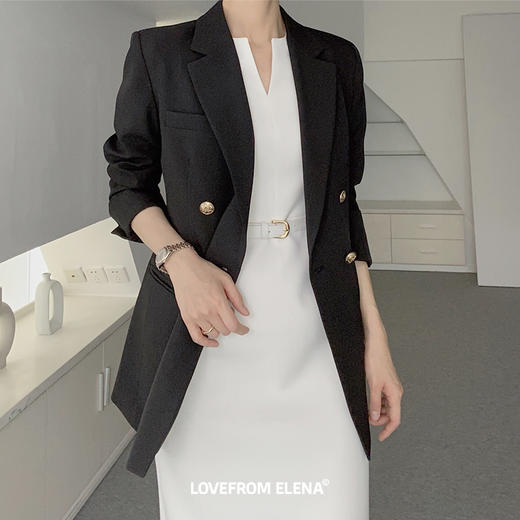 白色V领短袖腰带连衣裙 商品图8