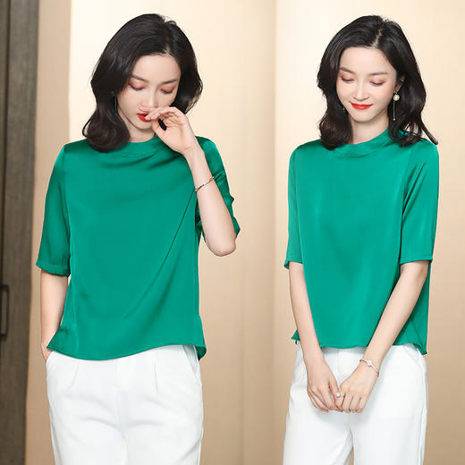 时尚纯色气质，真丝短袖衬衫ASE-3356 商品图3