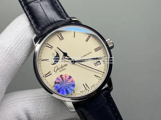 格拉苏蒂原创议员大日历月相腕表。男士腕表，皮表带，自动机械机芯，透底。 商品图2