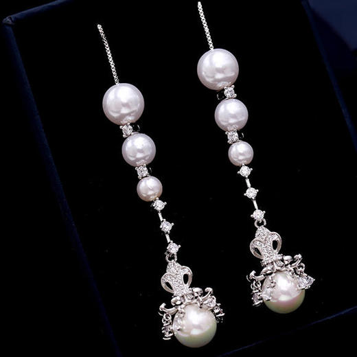 SM509-925乔恩杨幂同款锆石珍珠流苏耳环耳线 商品图1