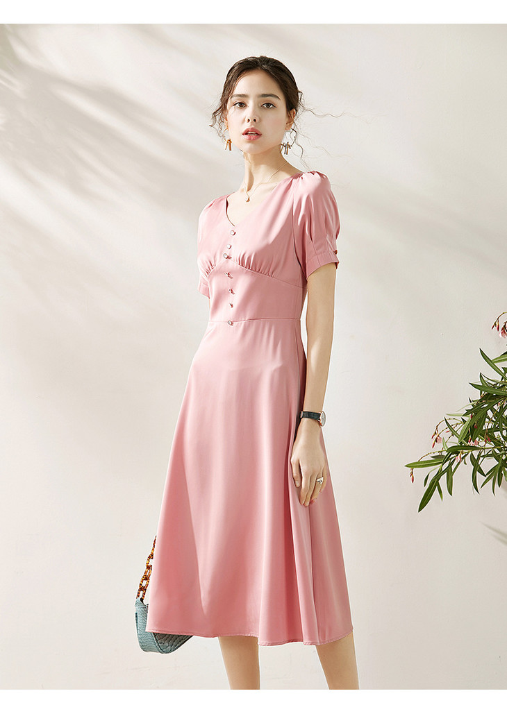 气质优雅简约光泽缎面连衣裙wlzd2006605