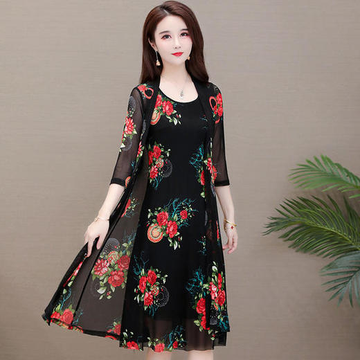 YWE-YWA03印花时尚气质优雅两件套连衣裙 商品图2