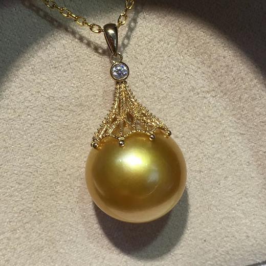 1415mm浓茶金色南洋金珠吊坠百分百天然色支持任何国检