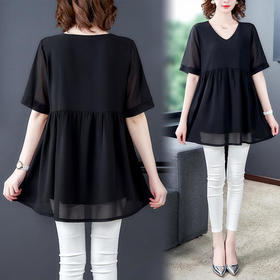 YX1102-新款大码宽松显瘦百搭雪纺小衫