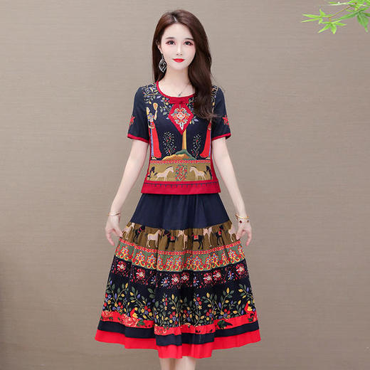 YWE-20A005气质中长款民族风绣花两件套连衣裙 商品图3