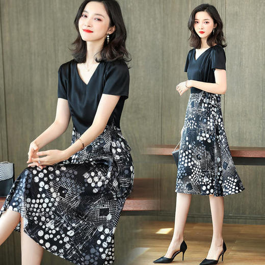 ASE-6683复古时尚印花真丝连衣裙 商品图3