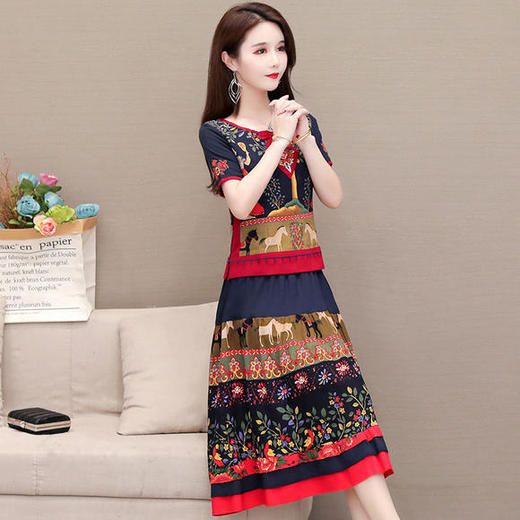 YWE-20A005气质中长款民族风绣花两件套连衣裙 商品图2