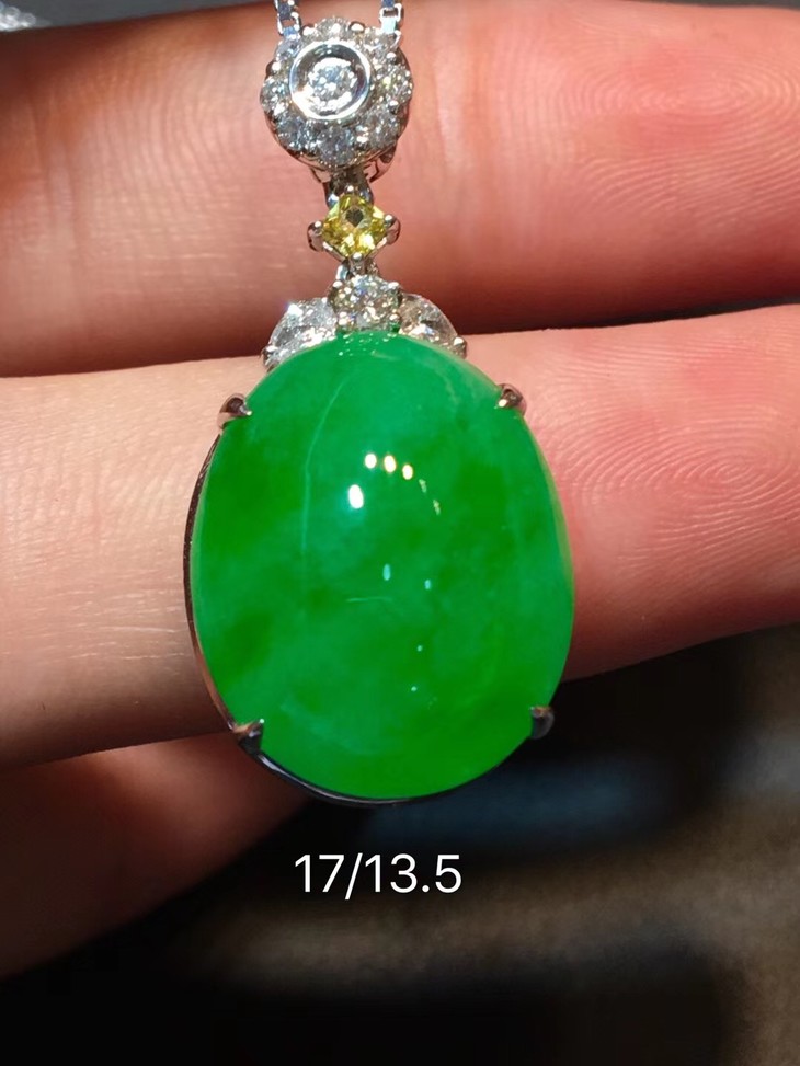 新品蛋面吊坠冰种绿饱满简约镶嵌凸显翡翠够级数实物稍淡