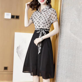 SMJR 8205250 2020新款夏装连衣裙时尚圆点印花女气质拼接撞色裙子