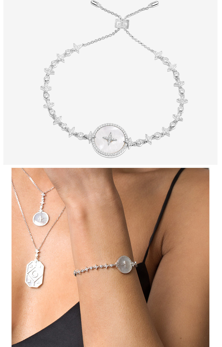 apmmonaco925银镶晶钻星星母贝艺术手链银色