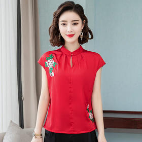 KQL-A142B2031新款时尚优雅气质立领绣花弹力衬衫