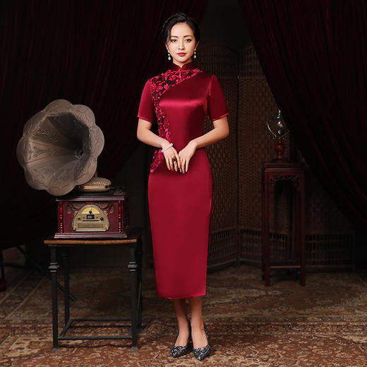 ysn 2002 新款蕾丝拼接改良大码旗袍 - 伊人旗袍