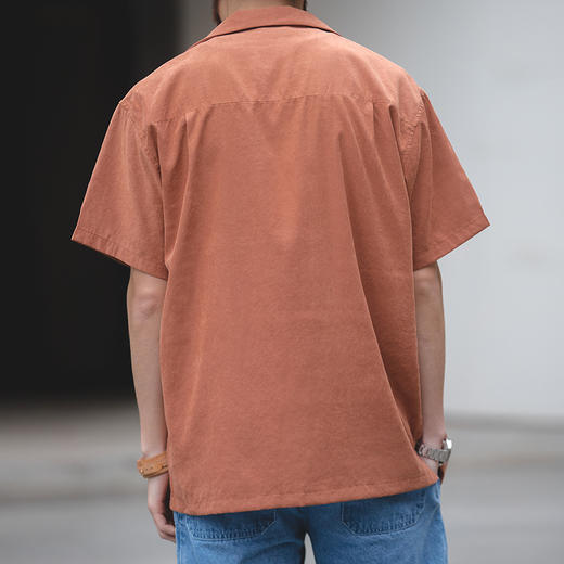 马登工装法式复古短袖衬衫桃皮绒美式宽松阿美咔叽衬衣古巴领男夏 商品图3