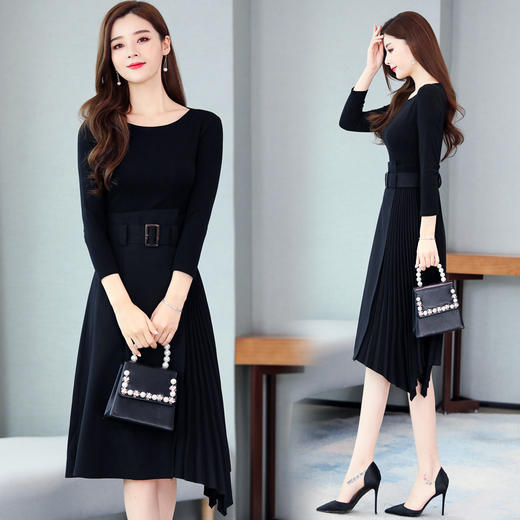 WZNH-XMYR1973潮流舒适时尚圆领拼接连衣裙 商品图1