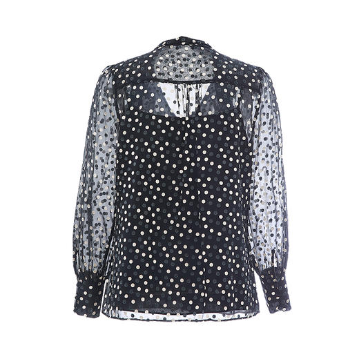 EITIE爱特爱女装夏款复古波点网纱透视飘带桑蚕丝女上衣衬衫6209904 商品图2