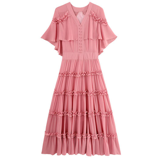 WZNH-YQH2010夏季韩版中长款拉链通勤短袖雪纺连衣裙 商品图4