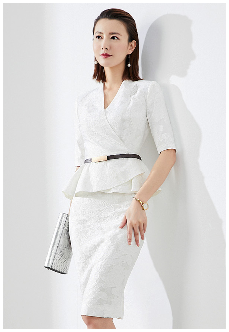 孤品 颈袖添香夏季装新款女装时尚气质两件套西装职业装裙装套装裙J8102372X不退可换