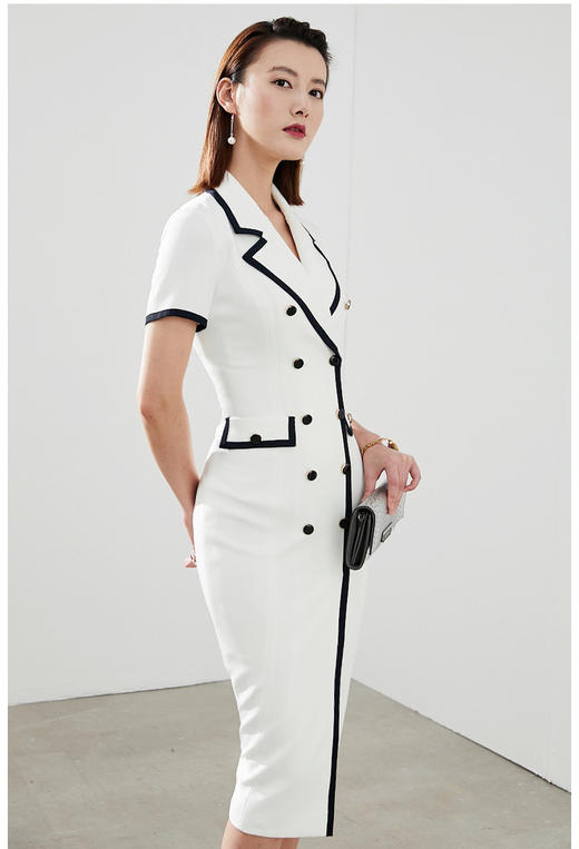 “ 财阀夫人” 新款短袖J9383911X颈袖添香装新款OL职业正装收腰显瘦包臀中长款西装领连衣裙J9383911T1X5 商品图1