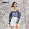 VIMAGE纬漫纪春夏时尚露肩吊带印花雪纺衫洋气小上衣V1313916 商品缩略图0